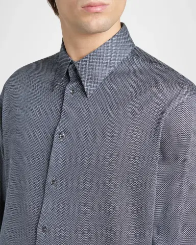 Giorgio Armani Men's Silk-Blend Micro-Chevron Button-Down Shirt | Thumbnail 5 Giorgio Armani Men's Silk-Blend Micro-Chevron Button-Down Shirt | Thumbnail 5