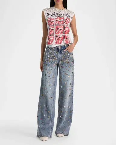 Alice + Olivia Amazing Embellished Mid-Rise Baggy Jeans | Thumbnail 2 Alice + Olivia Amazing Embellished Mid-Rise Baggy Jeans | Thumbnail 2