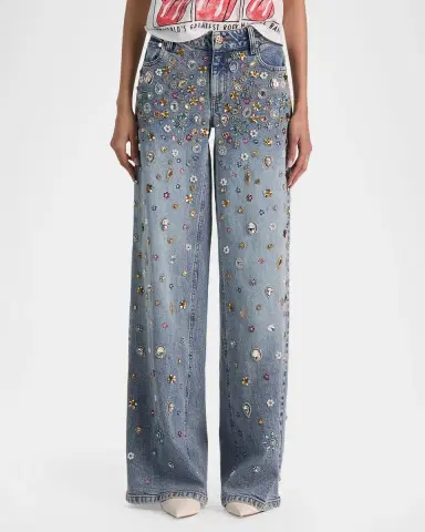 Alice + Olivia Amazing Embellished Mid-Rise Baggy Jeans | Thumbnail 4 Alice + Olivia Amazing Embellished Mid-Rise Baggy Jeans | Thumbnail 4