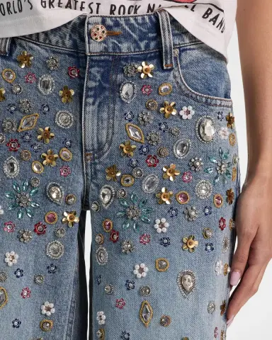 Alice + Olivia Amazing Embellished Mid-Rise Baggy Jeans | Thumbnail 5 Alice + Olivia Amazing Embellished Mid-Rise Baggy Jeans | Thumbnail 5