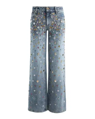 Alice + Olivia Amazing Embellished Mid-Rise Baggy Jeans | Thumbnail 1 Alice + Olivia Amazing Embellished Mid-Rise Baggy Jeans | Thumbnail 1