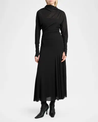 Proenza Schouler Golda Draped Long-Sleeve Ankle Dress | Thumbnail 2 Proenza Schouler Golda Draped Long-Sleeve Ankle Dress | Thumbnail 2
