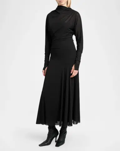 Proenza Schouler Golda Draped Long-Sleeve Ankle Dress | Thumbnail 4 Proenza Schouler Golda Draped Long-Sleeve Ankle Dress | Thumbnail 4