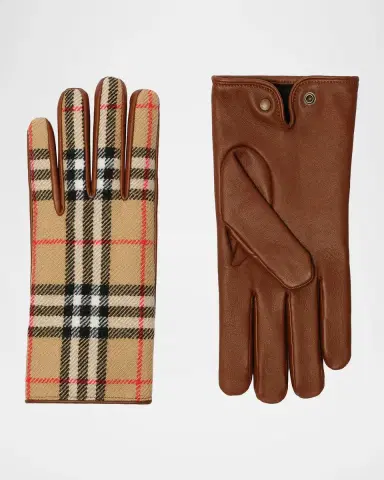 Burberry Men's Check Wool and Leather Gloves | Thumbnail 2 Burberry Men's Check Wool and Leather Gloves | Thumbnail 2