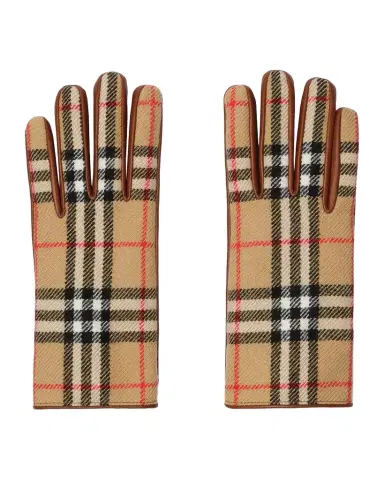 Burberry Men's Check Wool and Leather Gloves | Thumbnail 1 Burberry Men's Check Wool and Leather Gloves | Thumbnail 1