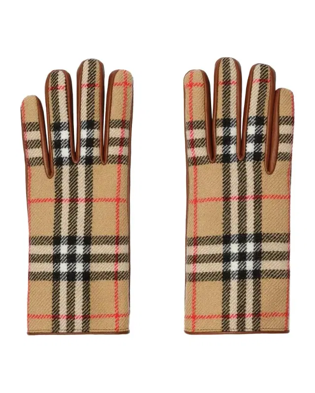 Men's Check Wool and Leather Gloves Men's Check Wool and Leather Gloves