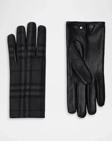 Burberry Men's Check Wool and Leather Gloves | Thumbnail 2 Burberry Men's Check Wool and Leather Gloves | Thumbnail 2