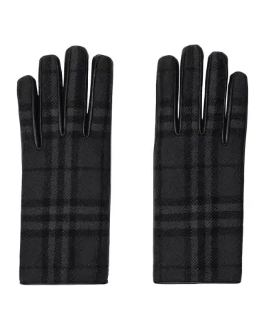 Burberry Men's Check Wool and Leather Gloves | Thumbnail 1 Burberry Men's Check Wool and Leather Gloves | Thumbnail 1