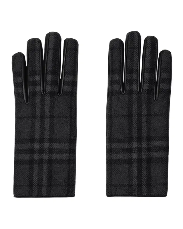 Men's Check Wool and Leather Gloves Men's Check Wool and Leather Gloves