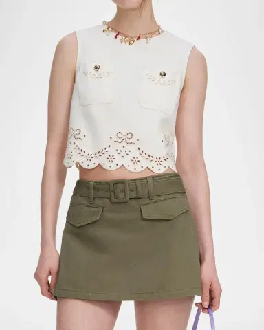 Self-Portrait Embroidered Denim Sleeveless Top | Thumbnail 3 Self-Portrait Embroidered Denim Sleeveless Top | Thumbnail 3