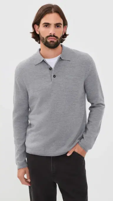 Joe's Jeans Merino Polo Sweater Heather Grey | Thumbnail 2 Joe's Jeans Merino Polo Sweater Heather Grey | Thumbnail 2