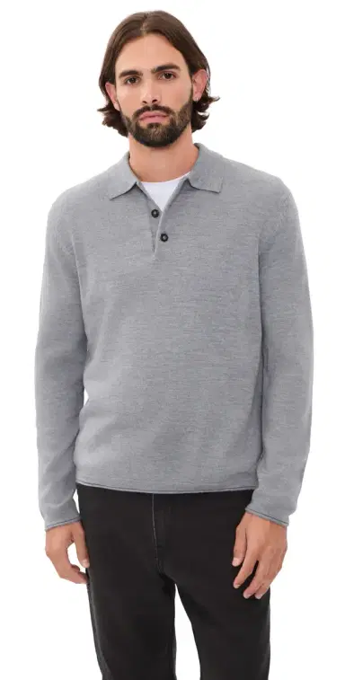 Joe's Jeans Merino Polo Sweater Heather Grey | Thumbnail 1 Joe's Jeans Merino Polo Sweater Heather Grey | Thumbnail 1