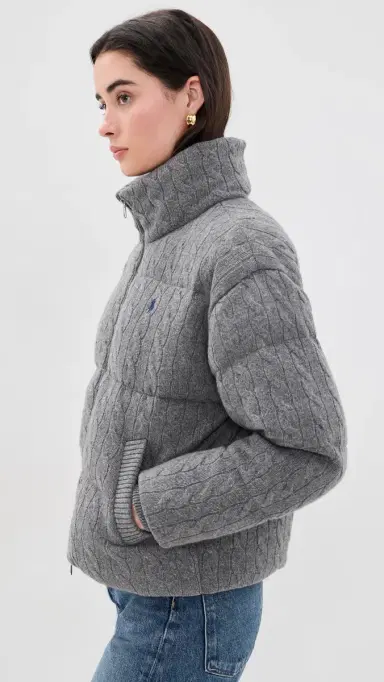 Polo Ralph Lauren Cable Knit Wool Cashmere Puffer Jacket Flannel Grey Heather | Thumbnail 4 Polo Ralph Lauren Cable Knit Wool Cashmere Puffer Jacket Flannel Grey Heather | Thumbnail 4