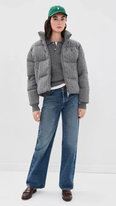 Polo Ralph Lauren Cable Knit Wool Cashmere Puffer Jacket Flannel Grey Heather | Thumbnail 5 Polo Ralph Lauren Cable Knit Wool Cashmere Puffer Jacket Flannel Grey Heather | Thumbnail 5