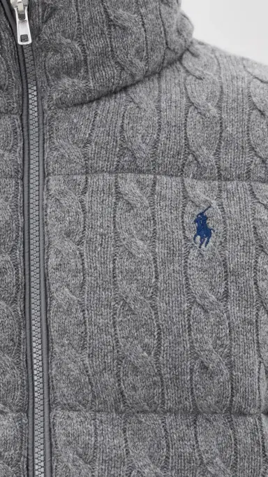 Polo Ralph Lauren Cable Knit Wool Cashmere Puffer Jacket Flannel Grey Heather | Thumbnail 6 Polo Ralph Lauren Cable Knit Wool Cashmere Puffer Jacket Flannel Grey Heather | Thumbnail 6