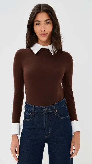Alice + Olivia Porla Collared Sweater Dark Chocolate | Thumbnail 2 Alice + Olivia Porla Collared Sweater Dark Chocolate | Thumbnail 2