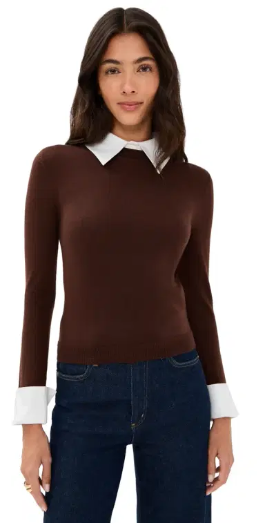 Alice + Olivia Porla Collared Sweater Dark Chocolate | Thumbnail 1 Alice + Olivia Porla Collared Sweater Dark Chocolate | Thumbnail 1