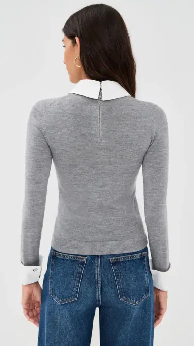 Alice + Olivia Porla Collared Sweater Medium Heather Grey | Thumbnail 3 Alice + Olivia Porla Collared Sweater Medium Heather Grey | Thumbnail 3