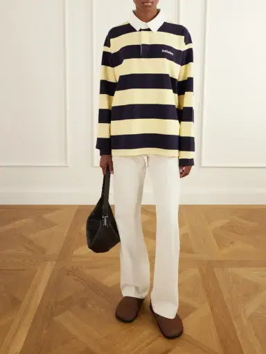 Frame + Sotheby's Striped Cotton-jersey Polo Sweater | Thumbnail 2 Frame + Sotheby's Striped Cotton-jersey Polo Sweater | Thumbnail 2
