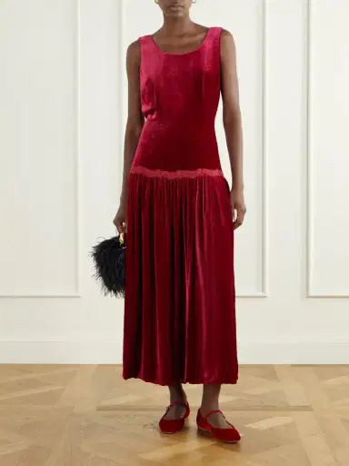 Loretta Caponi Estela Open-back Lace-trimmed Velvet Maxi Dress | Thumbnail 2 Loretta Caponi Estela Open-back Lace-trimmed Velvet Maxi Dress | Thumbnail 2