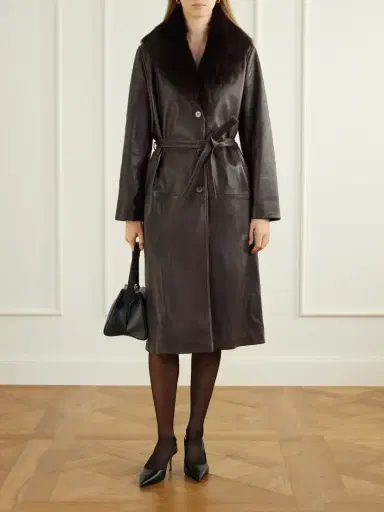 Nour Hammour Niven Belted Shearling-trimmed Leather Trench | Thumbnail 2 Nour Hammour Niven Belted Shearling-trimmed Leather Trench | Thumbnail 2