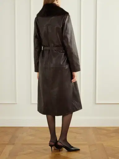 Nour Hammour Niven Belted Shearling-trimmed Leather Trench | Thumbnail 3 Nour Hammour Niven Belted Shearling-trimmed Leather Trench | Thumbnail 3