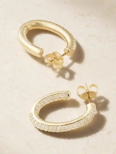 Sydney Evan Tube 14-karat Gold Diamond Medium Hoop Earrings | Thumbnail 3 Sydney Evan Tube 14-karat Gold Diamond Medium Hoop Earrings | Thumbnail 3