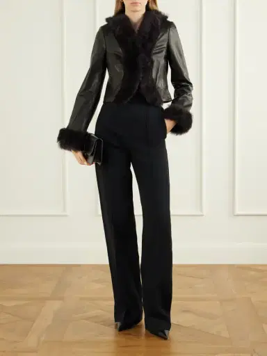 Nour Hammour Sofie Cropped Shearling-trimmed Leather Jacket | Thumbnail 2 Nour Hammour Sofie Cropped Shearling-trimmed Leather Jacket | Thumbnail 2
