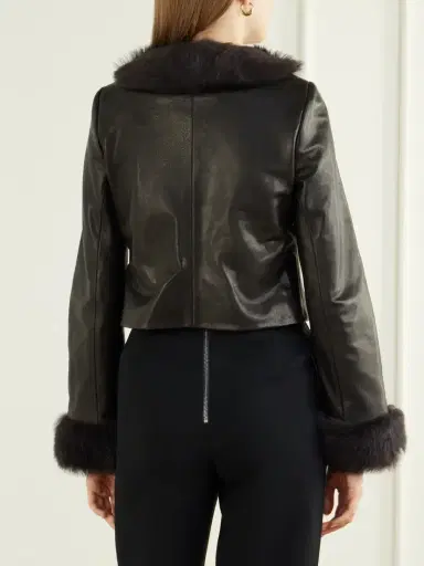 Nour Hammour Sofie Cropped Shearling-trimmed Leather Jacket | Thumbnail 3 Nour Hammour Sofie Cropped Shearling-trimmed Leather Jacket | Thumbnail 3