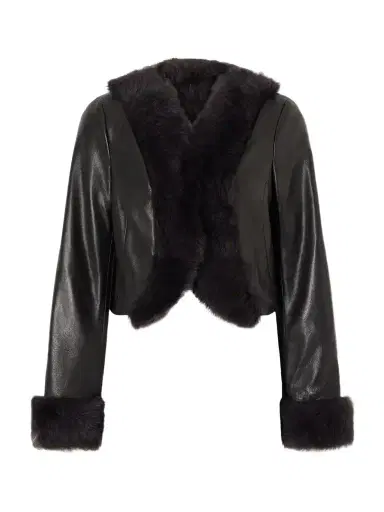 Nour Hammour Sofie Cropped Shearling-trimmed Leather Jacket | Thumbnail 1 Nour Hammour Sofie Cropped Shearling-trimmed Leather Jacket | Thumbnail 1