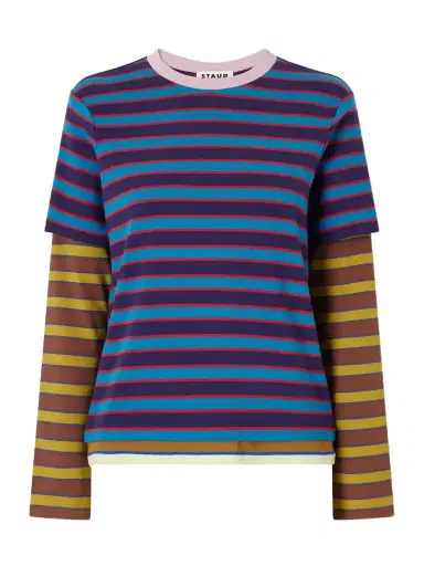 Staud Dillon Layered Striped Stretch Cotton-jersey T-shirt | Thumbnail 1 Staud Dillon Layered Striped Stretch Cotton-jersey T-shirt | Thumbnail 1