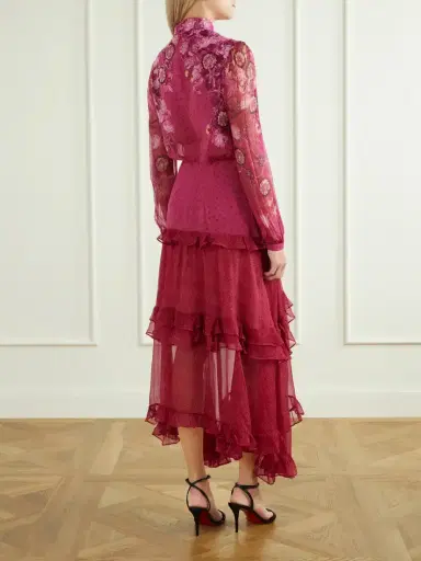 Saloni Jolie-c Asymmetric Tiered Floral-print Silk-georgette Maxi Dress | Thumbnail 3 Saloni Jolie-c Asymmetric Tiered Floral-print Silk-georgette Maxi Dress | Thumbnail 3