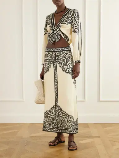 Johanna Ortiz Ancient Markings Tie-detailed Printed Linen Cropped Top | Thumbnail 2 Johanna Ortiz Ancient Markings Tie-detailed Printed Linen Cropped Top | Thumbnail 2