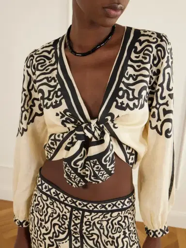 Johanna Ortiz Ancient Markings Tie-detailed Printed Linen Cropped Top | Thumbnail 4 Johanna Ortiz Ancient Markings Tie-detailed Printed Linen Cropped Top | Thumbnail 4