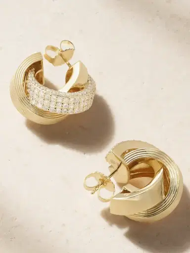 Sydney Evan Tri Linked 14-karat Gold And Diamonds Hoop Earrings | Thumbnail 3 Sydney Evan Tri Linked 14-karat Gold And Diamonds Hoop Earrings | Thumbnail 3