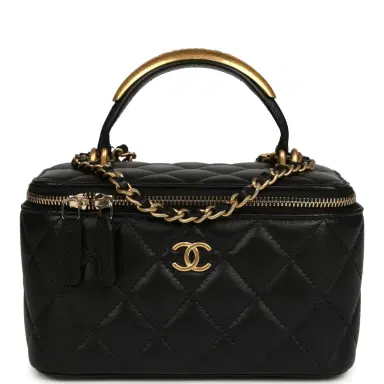Chanel Chanel Small Top Handle Vanity Case with Chain Black Lambskin Antique Gold Hardware | Thumbnail 1 Chanel Chanel Small Top Handle Vanity Case with Chain Black Lambskin Antique Gold Hardware | Thumbnail 1