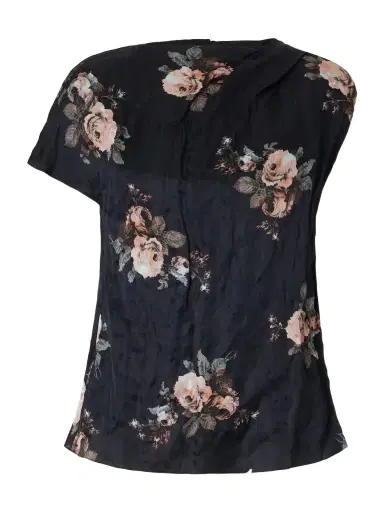Erdem Asymmetric Draped Floral-print Metallic Crinkled-satin Blouse | Thumbnail 1 Erdem Asymmetric Draped Floral-print Metallic Crinkled-satin Blouse | Thumbnail 1