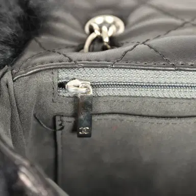Chanel Pre-owned Chanel Medium "Tibet" Flap Bag & Mini Flap Bag Charm Black Lambskin, Goat Fur Silver Hardware | Thumbnail 13 Chanel Pre-owned Chanel Medium "Tibet" Flap Bag & Mini Flap Bag Charm Black Lambskin, Goat Fur Silver Hardware | Thumbnail 13