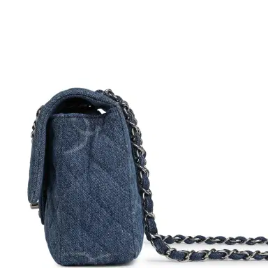 Chanel Pre-owned Chanel Medium Classic "CC Printed" Flap Bag Blue Denim Silver Hardware | Thumbnail 3 Chanel Pre-owned Chanel Medium Classic "CC Printed" Flap Bag Blue Denim Silver Hardware | Thumbnail 3