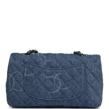 Chanel Pre-owned Chanel Medium Classic "CC Printed" Flap Bag Blue Denim Silver Hardware | Thumbnail 4 Chanel Pre-owned Chanel Medium Classic "CC Printed" Flap Bag Blue Denim Silver Hardware | Thumbnail 4