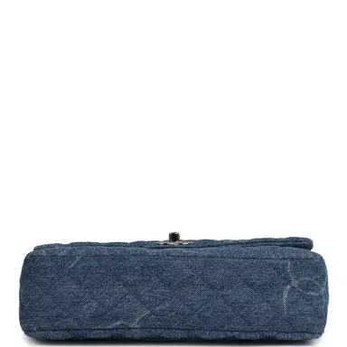 Chanel Pre-owned Chanel Medium Classic "CC Printed" Flap Bag Blue Denim Silver Hardware | Thumbnail 6 Chanel Pre-owned Chanel Medium Classic "CC Printed" Flap Bag Blue Denim Silver Hardware | Thumbnail 6