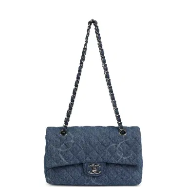 Chanel Pre-owned Chanel Medium Classic "CC Printed" Flap Bag Blue Denim Silver Hardware | Thumbnail 7 Chanel Pre-owned Chanel Medium Classic "CC Printed" Flap Bag Blue Denim Silver Hardware | Thumbnail 7