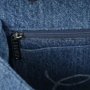 Chanel Pre-owned Chanel Medium Classic "CC Printed" Flap Bag Blue Denim Silver Hardware | Thumbnail 9 Chanel Pre-owned Chanel Medium Classic "CC Printed" Flap Bag Blue Denim Silver Hardware | Thumbnail 9