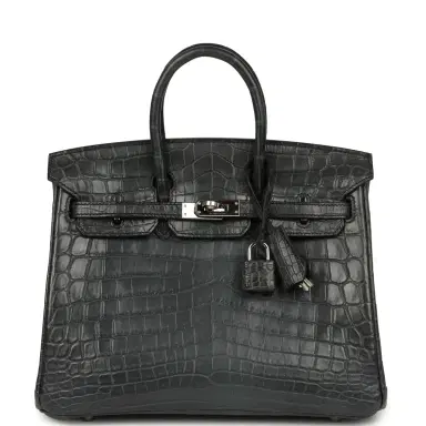 HERMÈS Pre-owned Hermes Birkin 25 Plomb Matte Niloticus Crocodile Palladium Hardware | Thumbnail 1 HERMÈS Pre-owned Hermes Birkin 25 Plomb Matte Niloticus Crocodile Palladium Hardware | Thumbnail 1