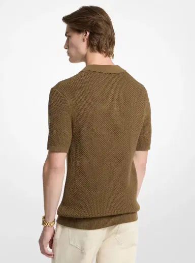 Michael Kors Collection Textured Cotton Johnny Collar Polo Shirt in Green | Thumbnail 2 Michael Kors Collection Textured Cotton Johnny Collar Polo Shirt in Green | Thumbnail 2