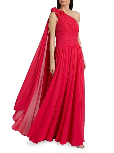 Teri Jon by Rickie Freeman Women's Pleated Chiffon One-Shoulder Gown - Fuchsia | Thumbnail 2 Teri Jon by Rickie Freeman Women's Pleated Chiffon One-Shoulder Gown - Fuchsia | Thumbnail 2