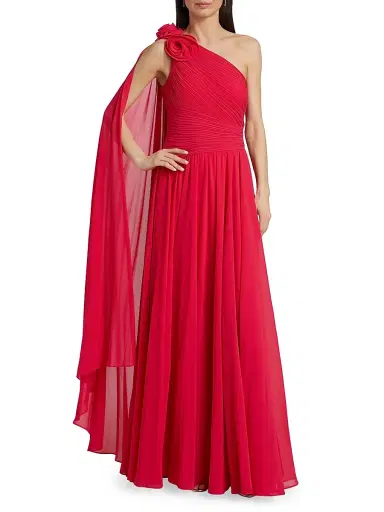 Teri Jon by Rickie Freeman Women's Pleated Chiffon One-Shoulder Gown - Fuchsia | Thumbnail 3 Teri Jon by Rickie Freeman Women's Pleated Chiffon One-Shoulder Gown - Fuchsia | Thumbnail 3
