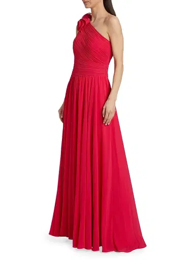Teri Jon by Rickie Freeman Women's Pleated Chiffon One-Shoulder Gown - Fuchsia | Thumbnail 4 Teri Jon by Rickie Freeman Women's Pleated Chiffon One-Shoulder Gown - Fuchsia | Thumbnail 4