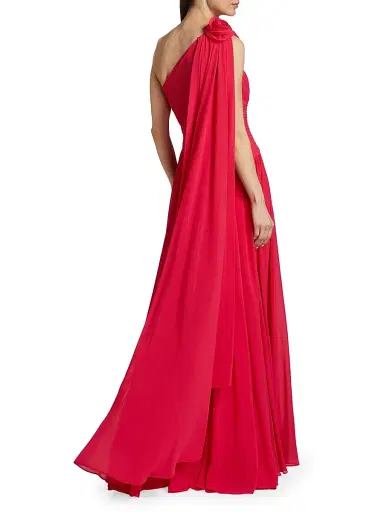Teri Jon by Rickie Freeman Women's Pleated Chiffon One-Shoulder Gown - Fuchsia | Thumbnail 5 Teri Jon by Rickie Freeman Women's Pleated Chiffon One-Shoulder Gown - Fuchsia | Thumbnail 5