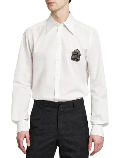 Dolce & Gabbana Men's Logo Cotton Poplin Shirt - Bianco Ottico | Thumbnail 3 Dolce & Gabbana Men's Logo Cotton Poplin Shirt - Bianco Ottico | Thumbnail 3